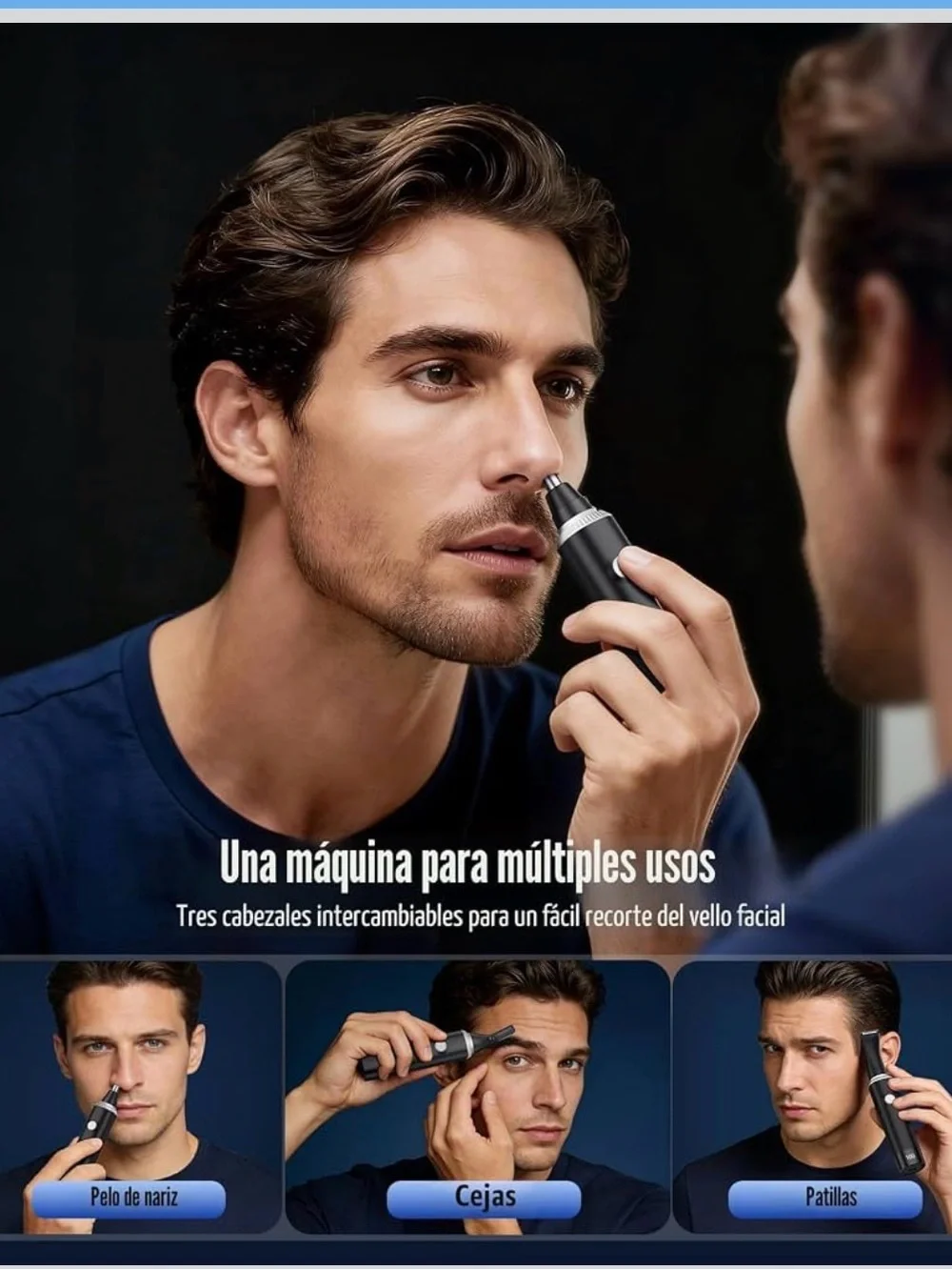Rechargeable Nose & Ear Hair Trimmer - Black - 3-in-1 Grooming Kit